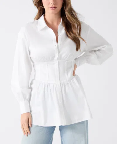 Guess Lori Corset Stretch Cotton Button-up Shirt In White