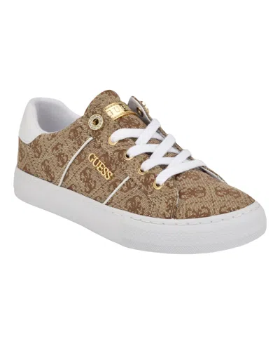 Guess Women's Loven Lace-up Sneakers In Medium Brown Logo