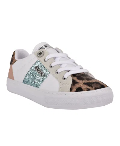 Guess Women's Loven Lace-up Sneakers In White,ocean Leopard