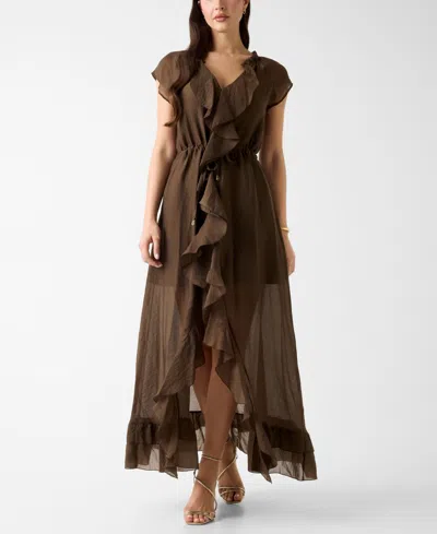 Guess Women's Maelys Ruffled V-neck Dress In Brown