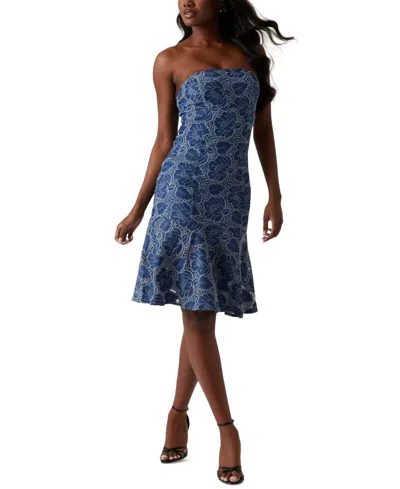 Guess Women's Maisy Embroidered Lace Strapless Dress In Blue Ribbon Multi