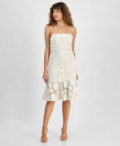 Guess Women's Maisy Lace Strapless Midi Dress In Butter Icecream Multi