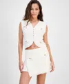 Guess Womens Malina Boucle Sweater Vest Skort In White