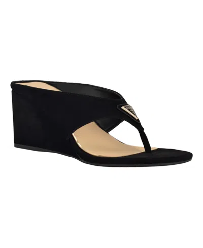 Guess Women's Marchon Thong Slip-on Wedge Sandals In Black