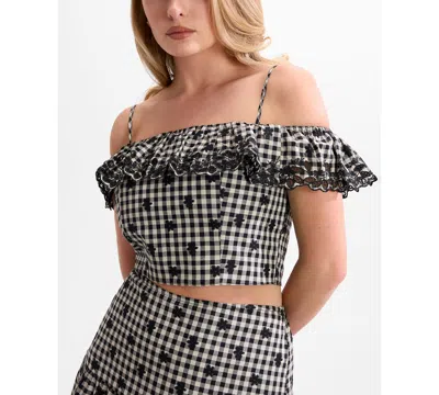 Guess Women's Marilyn Off-the-shoulder Cotton Cropped Top In Gray