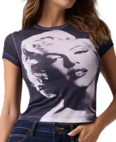 Guess Women's Marilyn Slim Face Graphic Retro T-shirt In Jet Black A996