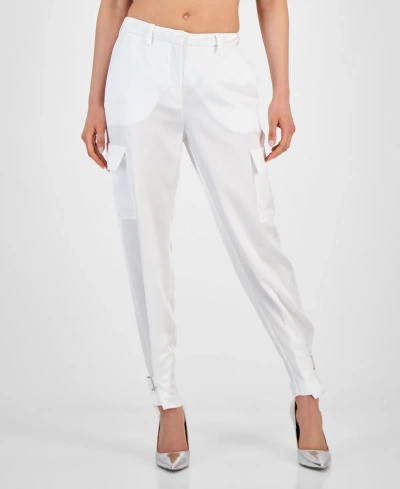 Guess Women's Marzia Buckle-hem Cargo Jogger Pants In Pure White