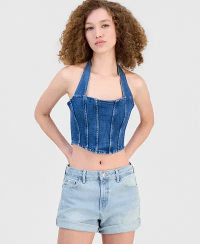 Guess Women's Max Halter Denim Bustier Top In Multi