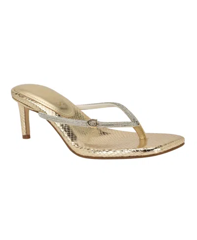Guess Women's Mayan Rhinestone Thong Kitten Heel Sandals In Gold