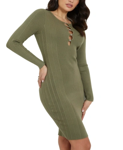 Guess Women's Melissa Long-sleeve Ribbed Knit Bodycon Dress In Lichen Leaf Green