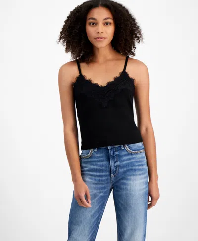 Guess Women's Mena Lace-trim V-neck Sleeveless Top In Black