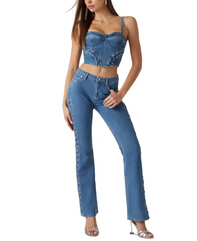 Guess Women's Mid-rise Lace-up Fare-leg Jeans In Lace Up Blue