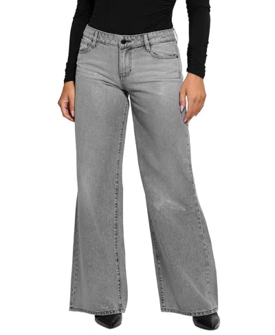 Guess Women's Mid-rise Sexy Palazzo Shimmer Wide Leg Jeans In The Silver Lining