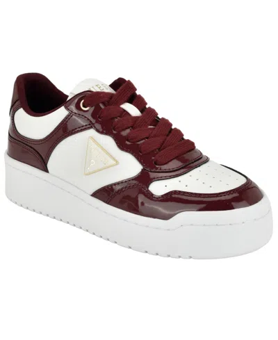 Guess Women's Miram Platform Lace-up Court Sneakers In Red
