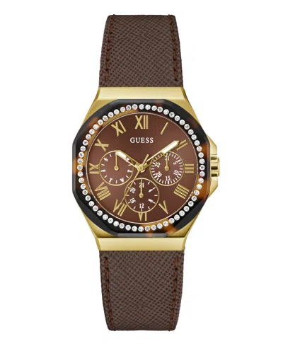 Guess Women's Multi- Function Brown Leather Watch 36mm