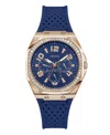 GUESS WOMEN'S MULTI-FUNCTION BLUE SILICONE WATCH, 40MM