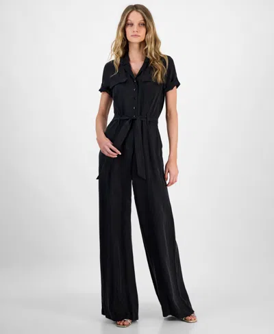 Guess Women's Nalini Button-front Belted Jumpsuit In Jet Black A996