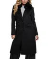 Guess Nancy Coat With Removable Faux Fur Collar In Black