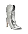 Guess Women's Narissa Pointy Toe Western Heeled Scrunch Booties In Silver Snake