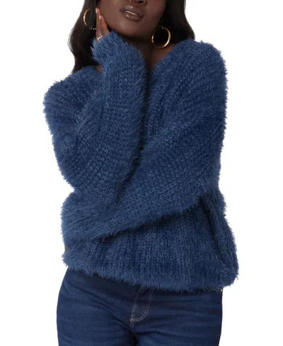 Guess Women's Natsumi Eyelash-texture V-neck Sweater In Cobalt Blue Multi