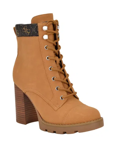Guess Women's Nellsan High Block Heel Hiker Booties In Brown