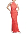 Guess Women's New Liza Lace Halter Sleeveless Gown In Vivacious Coral