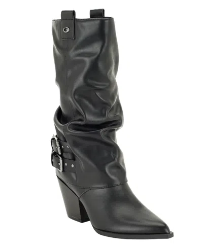 Guess Women's Nianna Western Mid Calf Fold Over Boots In Black