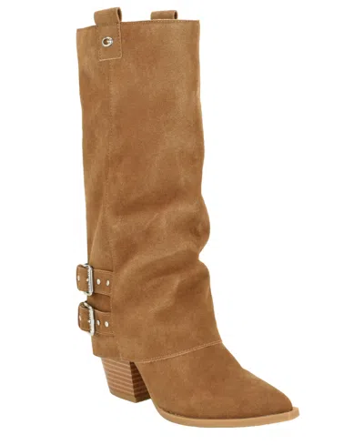 Guess Women's Nianna Western Mid Calf Fold Over Boots In Brown