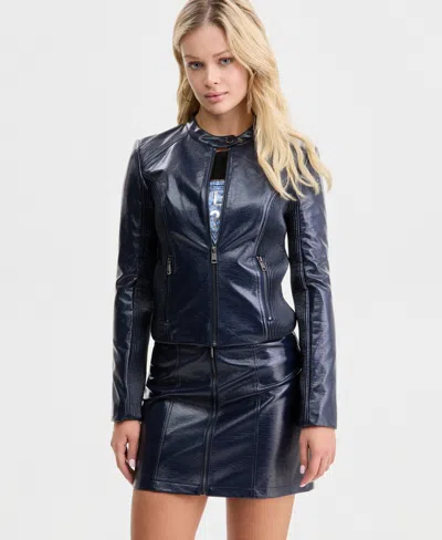 Guess Women's Nico Icy Faux-leather Jacket In Blue