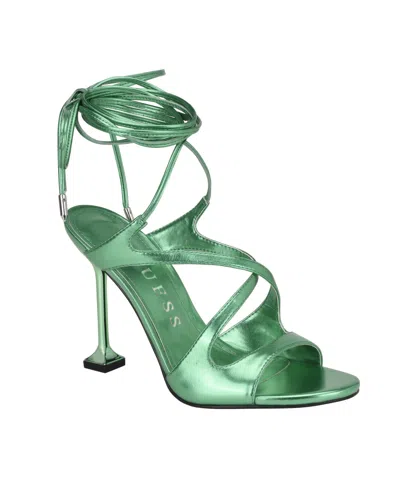 Guess Women's Niko High Heel Lace Up Leg Wrap Dress Shoe In Medium Green