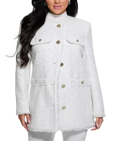 Guess Women's Noelie Tweed Sequinned Jacket In Cream White Multi