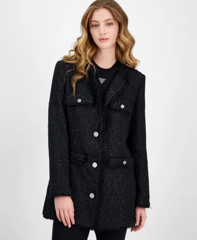 Guess Women's Noelie Tweed Sequinned Jacket In Jet Black