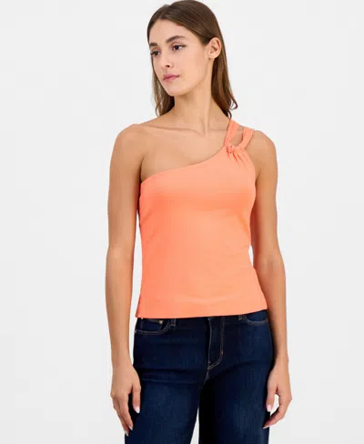 Guess Women's Off-shoulder Asymmetric One-shoulder Knit Top In Orange