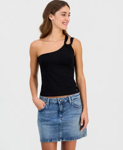 Guess Women's Off-shoulder Asymmetric One-shoulder Knit Top In Black