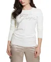 Guess Olive Embellished Logo Sweater In Cream