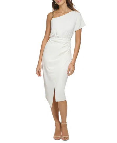 Guess Women's One-shoulder-chain Slit-front Sheath Dress In White