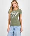 Guess Women's Palm-print Triangle Logo T-shirt In Green