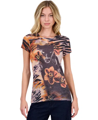 Guess Women's Panther Orchid R3 Sub Animal-print Crewneck Short-sleeve T-shirt In Multi