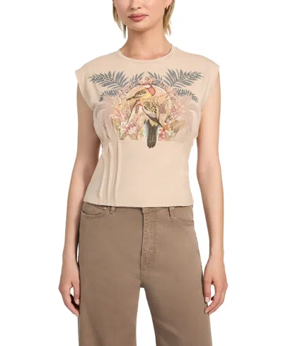 Guess Women's Parakeet Graphic Print Corset-waist T-shirt In Neutral