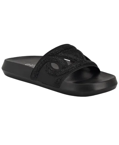 Guess Women's Payca Rhinestone Eva Pool Slide Sandals In Black