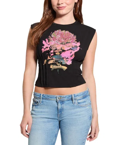 Guess Women's Pigment Rose Corset Sleeveless T-shirt In Black