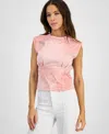 Guess Women's Pleated-waist Palm-print Brooch-detail Top