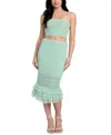 Guess Luca Fringe Hem Open Stitch Midi Skirt In Green