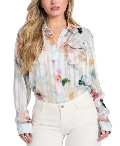 Guess Women's Printed Button-front Shirt In Pressed Flowers Print