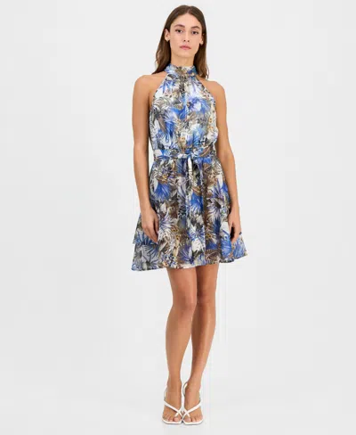 Guess Women's Printed Tied Halter Mini Dress In Leopard Tropical Print