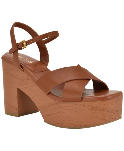 Guess Qeelin Ankle Strap Platform Sandal In Brown