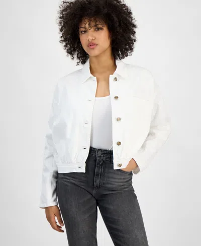 Guess Women's Raine Fold-collar Button-front Jacket In Pure White