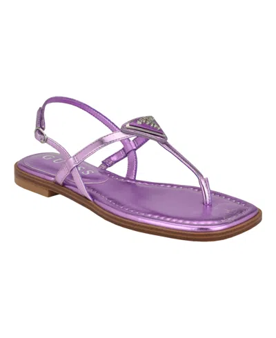 Guess Women's Rainey Logo Sqaure Toe T-strap Flat Sandals In Dark Pink