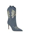 Guess Women's Rasima Denim Rhinestone Embellished High Heel Western Boots In Blue Denim