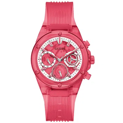 Guess Women's Red Multi-function Red Dial Watch In Pink